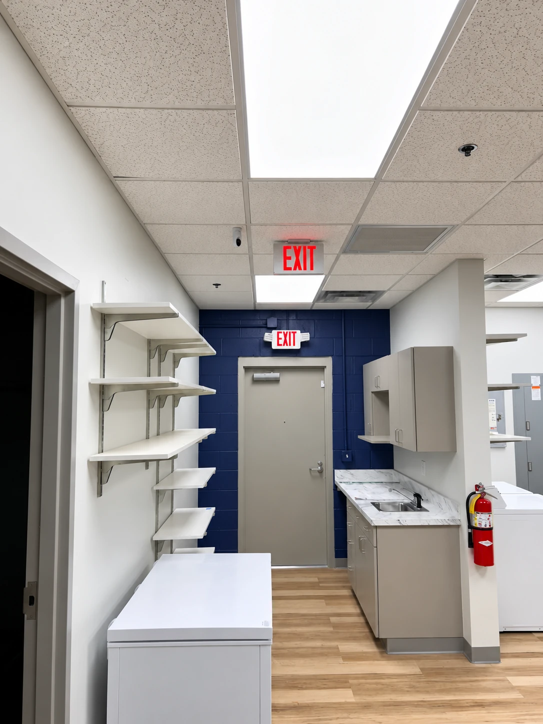 Pet clinic interior with a ceiling-mounted camera